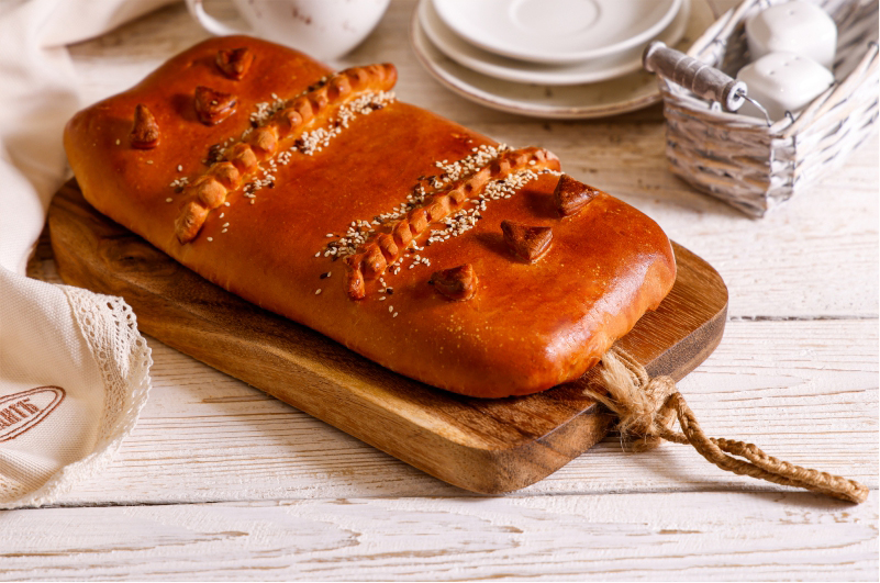 Кулебяка с курицей и сыром